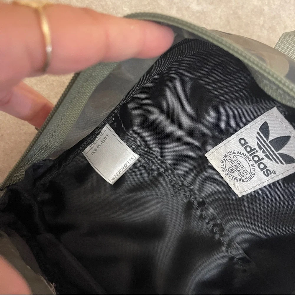 adidas Originals Santiago Mini Zip Backpack Satin Olive Green Black Logo